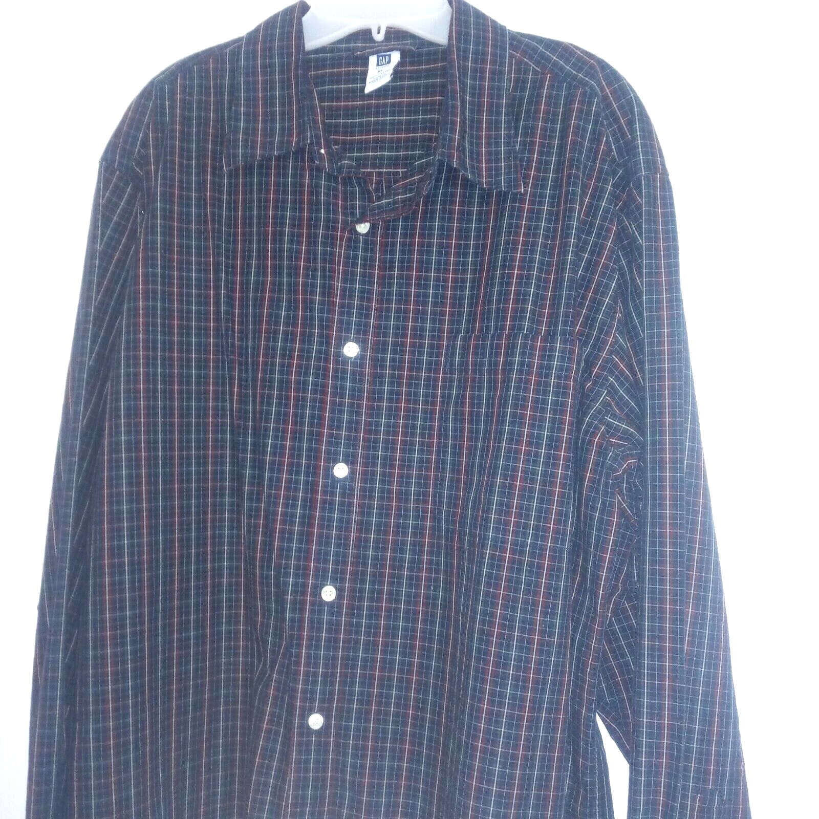 Gap Shirt Size XL Button Down Blue Plaid Long Sleeve Casual Men 17 17.5