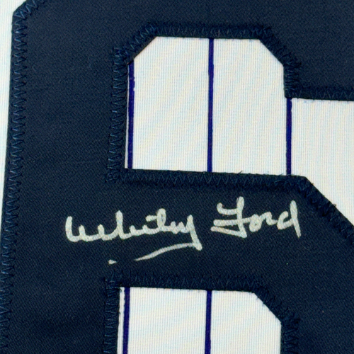 FRAMED Autographed/Signed WHITEY FORD 33x42 Pinstripe Jersey PSA COA #3 - Picture 2 of 2
