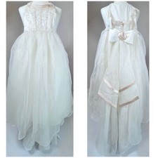 David's Bridal Flower Girls Dress NEW Train Ivory Chiffon Beaded Embroidery 5
