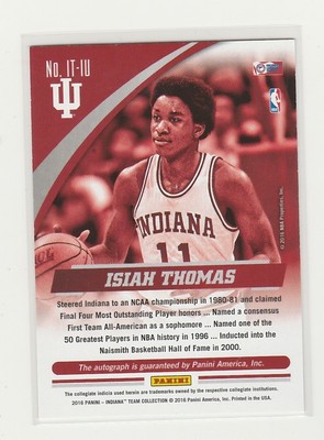 ISIAH THOMAS 2016 PANINI INDIANA AUTOGRAPH SIGNATURE IT-IU GOLD 