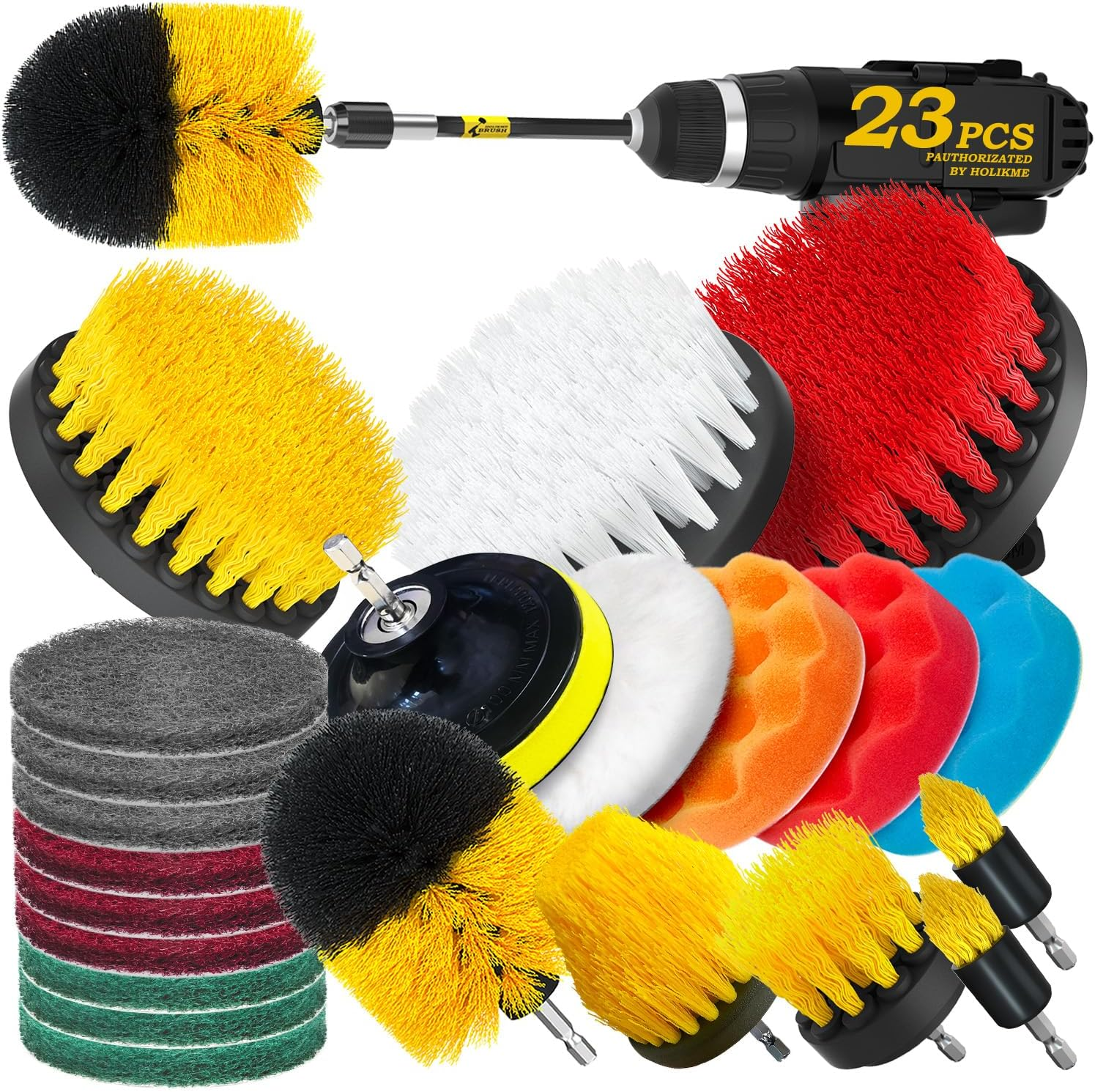 23Pack Drill Brush Attachments Set, Scrub Pads & Sponge, Buffing Pads, Power Scr