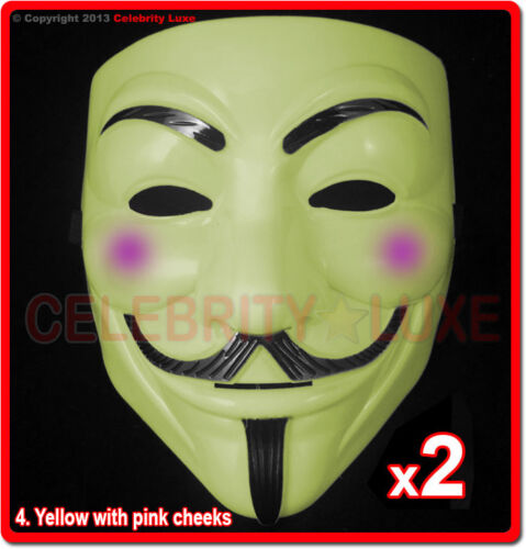 New 2 (Pair) V for Vendetta Masks Guy Faux Anonymous Mens Costume Collectors - Picture 5 of 5
