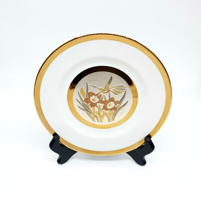 Keito Japan Gold Rim Plate Hummingbird Floral 8.25