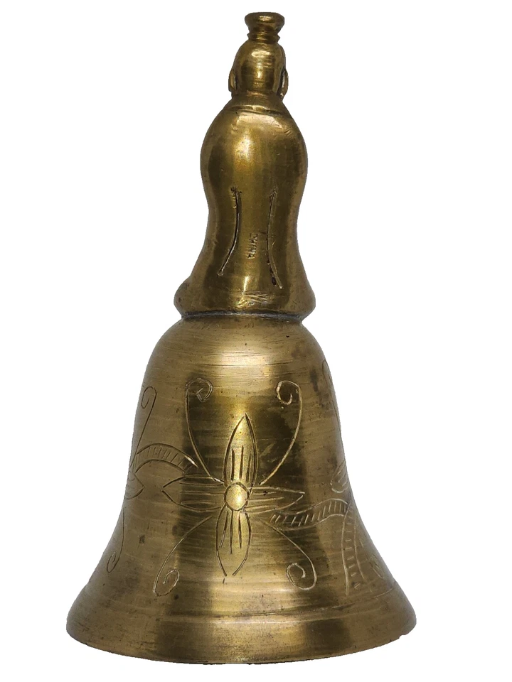 Campana Monje China Vintage Latón - Decoración Ritual Espiritual - Diseño Floral Grabado Foto 4 de 4