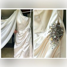 Sherri Hill One Shoulder Gown Slit Leg Rhinestone Dress w| Train Wedding Prom