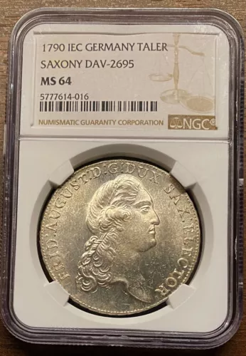 Germany Saxony 1790 IEC Vicariat Taler Coin Thaler NGC MS 64 UNC DAV-2695!