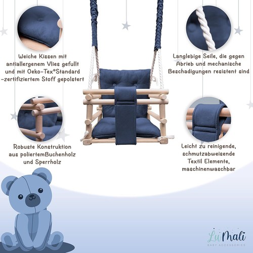 Holz Babyschaukel Indoor 3in1 – Kinderschaukel mit Kissen und Sicherheitsgurt - Bild 37 von 57