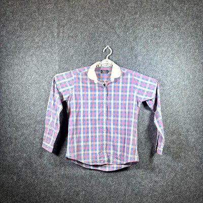 Par Four Button-Up Shirt Women's 10 Pink Windowpane Plaid Outdoor Collared