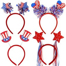 4th of July Headbands Patriotic Headband USA Flag Head Boppers Blue-red 4pcs