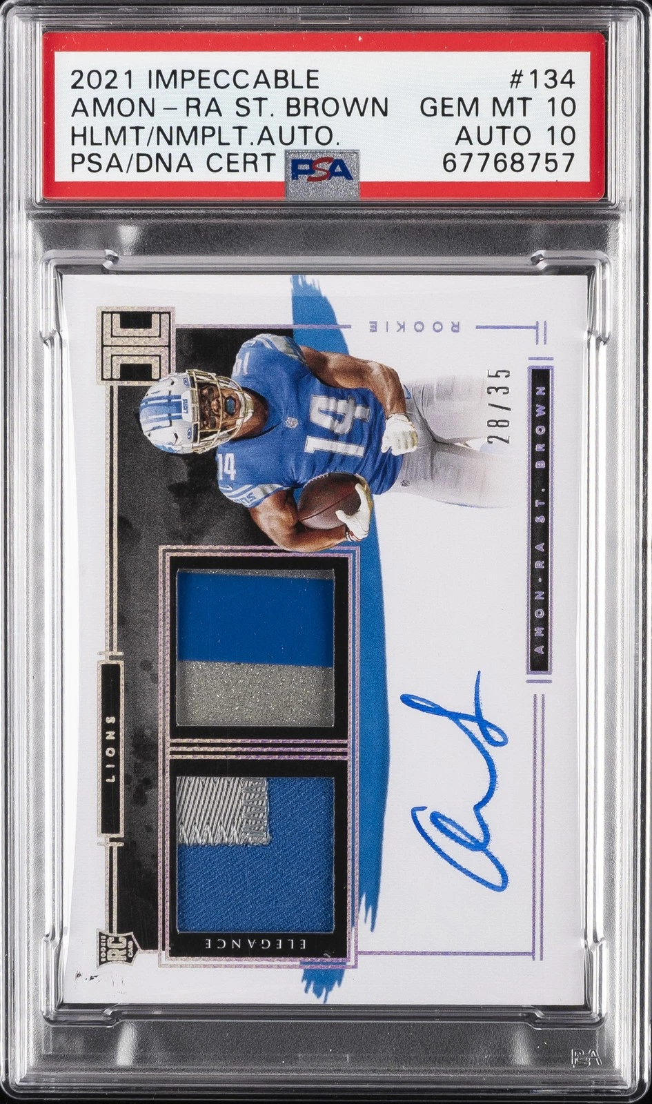 Amon-Ra St. Brown Panini Impeccable #134 Helmet/Nameplate Autograph