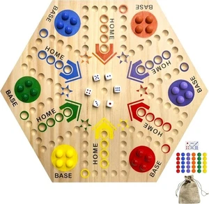 Wahoo Marble Board Game, Aggravation Board Game,  Wooden Board Game Double Sided