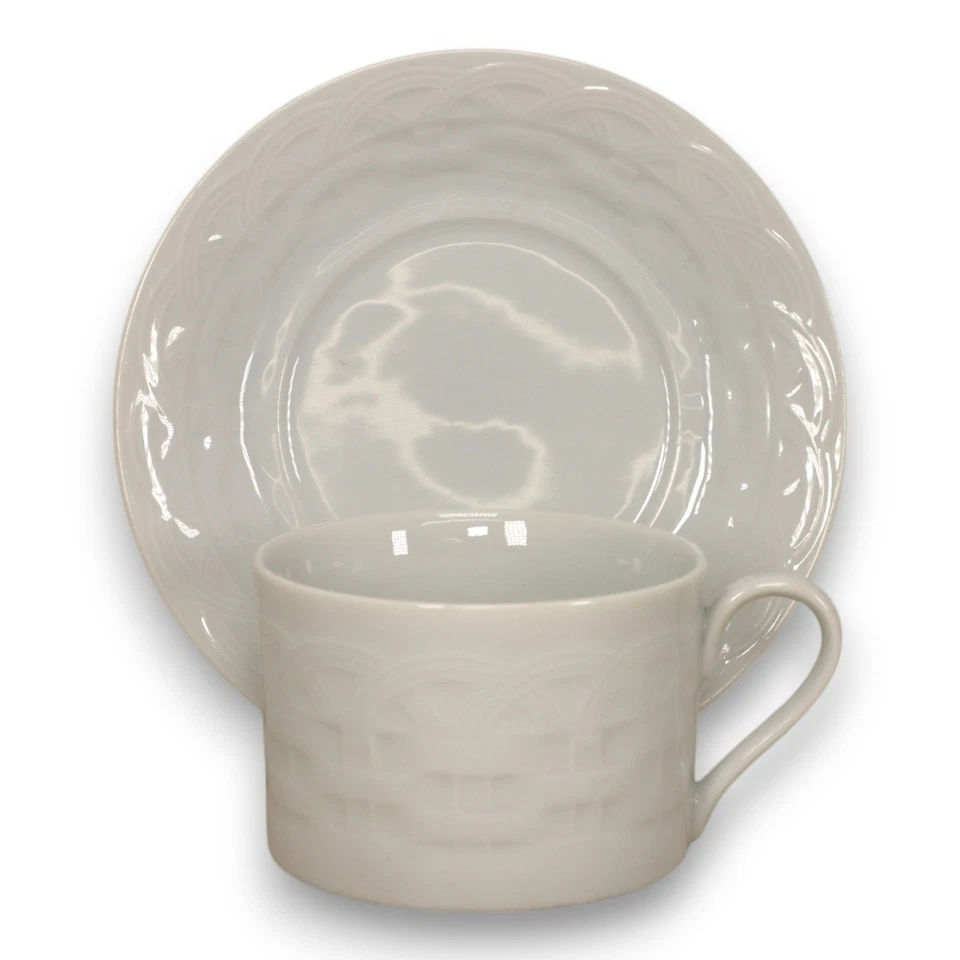 Juego de platillos de taza de té plana blanca Studio Nova French Basket M2075 Japón vintage 1987 Foto 2 de 4