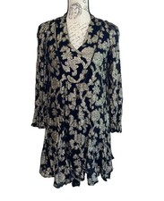 Anthropologie Black Gold Tunic Mini Dress Oversized Pockets XS READ DESCRIPTION