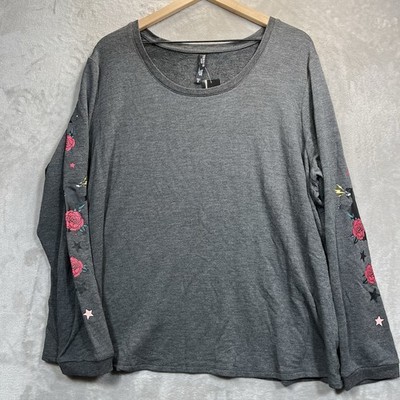Torrid Size 3 (22/24) Dark Gray Dream Fleece Lounge Top Roses Stars Panther NEW