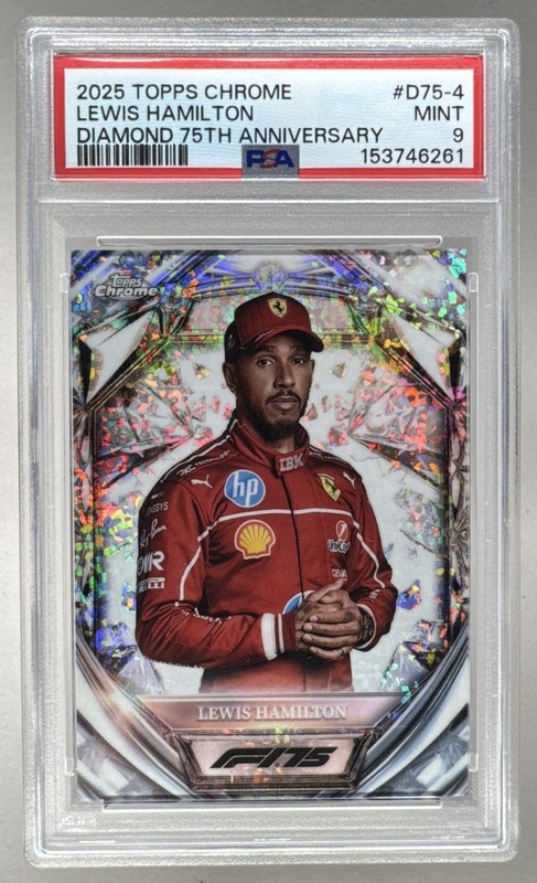 6261 Lewis Hamilton 2025 Topps Chrome F1 #D75-4 Diamond 75th Anniversary PSA 9