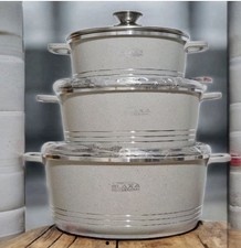 Original 3 pc Cream Marble Non-Stick Stock Pot Set with Induction Base.20cm-28cm