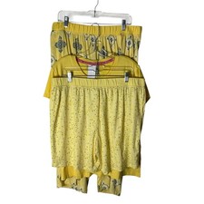 MUK LUKS Pajamas Petite XL Cloud-Knit 3-piece PJ Set Shorts Tee A640311 Yellow