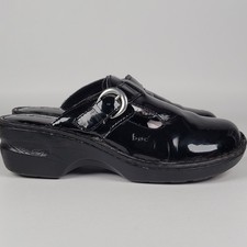 BOC Born Concept Women's Black Leather Clogs Slip on Mules Buckles Straps Size 9