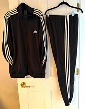 adidas Black/White 3-Stripes Full Zip Tracksuit Set Jacket Pants Men XL
