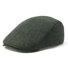 Men Wool Blend Flat Cap Tweed Newsboy Ivy Hat Herringbone Green