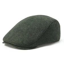 Men Wool Blend Flat Cap Tweed Newsboy Ivy Hat (Herringbone Green)