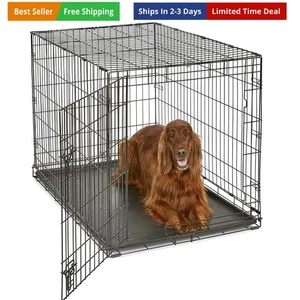 42-Inch Crate for Large Breeds, 71-90 lbs, Single Door Folding Dog Crate, Lea...