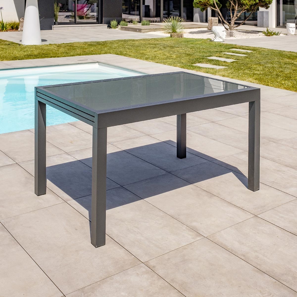 Table extensible Tolede 135 à 270cm avec rallonge papillon gris anthracite