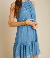 Anthropologie Natalie Flounced Shift Ruffle Metallic Dress - Size - Small