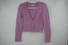 For Love  Lemons Sweater Womens Small Purple Cropped Cable Knit Button Cardigan