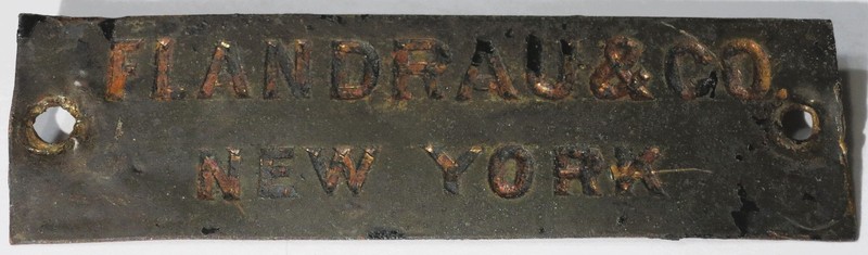 FLANDRAU & CO. New York Horse Carriage Buggy Makers Name Plate ANTIQUE 1870s