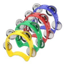 4-Pack Plastic Percussion Handheld Tambourines with 4 Jingle Bells, 4 Color