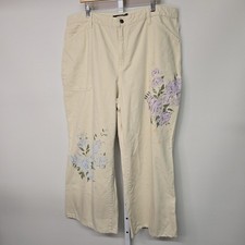 Lauren Ralph Lauren Women's Cream Floral Embroidered Wide Leg Pants Size 18W