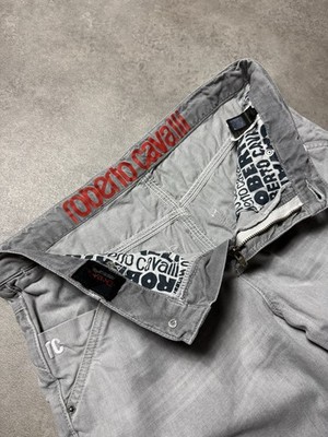 Roberto Cavalli Vintage 2000 Hose - grau rot bestickt - Größe M