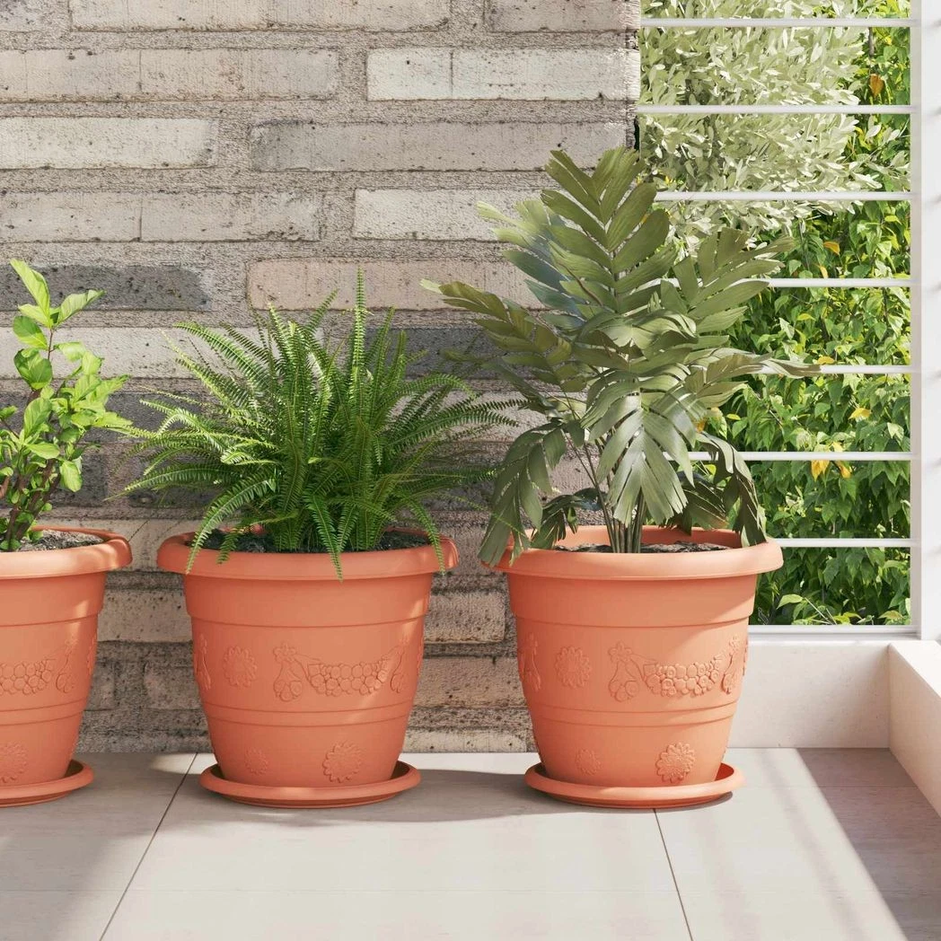 Plant Pots 24pcs Brick Red Plastic Ø26cm x21.5cm Lightweight With Drainage