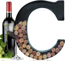 Metal Letter Wine Cork Keepsake Saver & Holder Monogram w/Free Wall Mount Kit A-