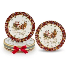 STPGOODS Christmas Miracle Dessert Plate Set of 2 Bone China Santa Plates 7.5"