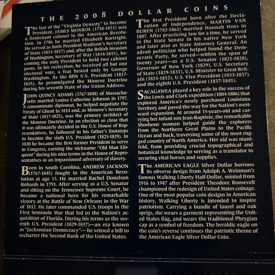 American Eagle Silver.  2008 United States Annual Uncirculated Dollar Coin Set. - Image 3 of 4