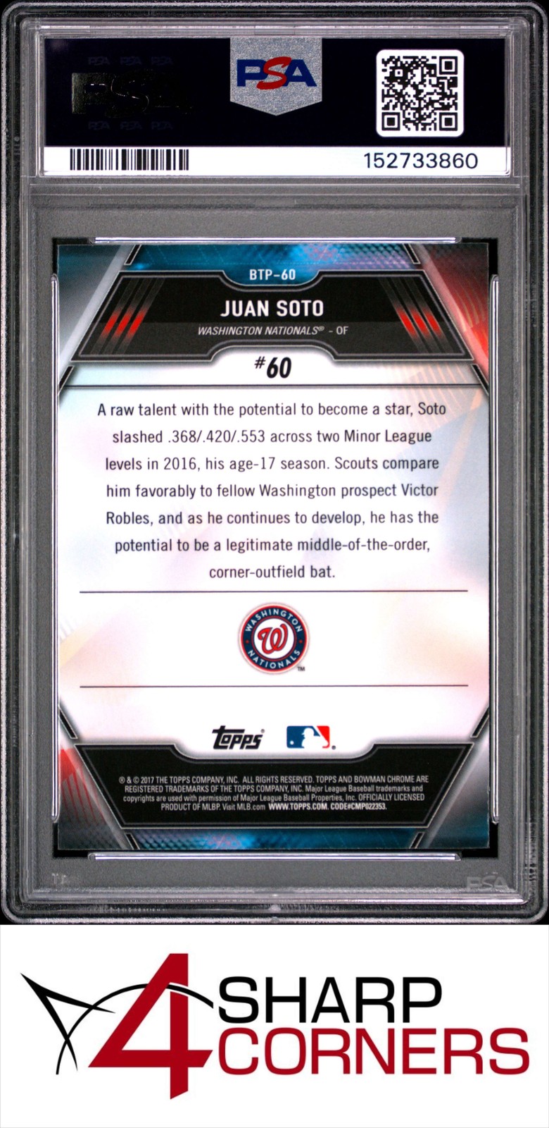 2017 BOWMAN SCOUTS' TOP 100 #BTP60 JUAN SOTO RC PSA 9 view 2