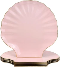 Pink Charger Plates, 13" Set of 6 Scalloped Seashell Plastic Table Chargers