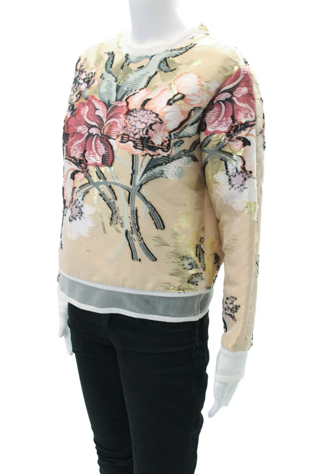 Fendi Womens Brocade Sheer Panel Detail Cropped Long Sleeve Top Pink Size 4 - Image 2 of 4