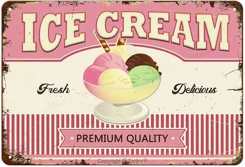 Vintage for Ice Cream Stand Cold Drink Tin Metal Signs Home Décor 8x12