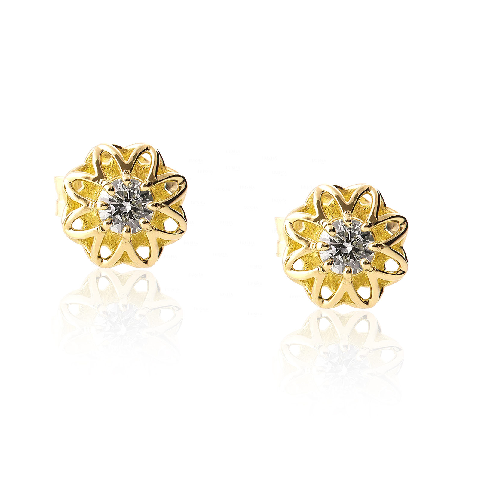 14K Gold 0.22 Ct. Genuine Diamond Floral Studs Earrings Fine Jewelry-New Arrival