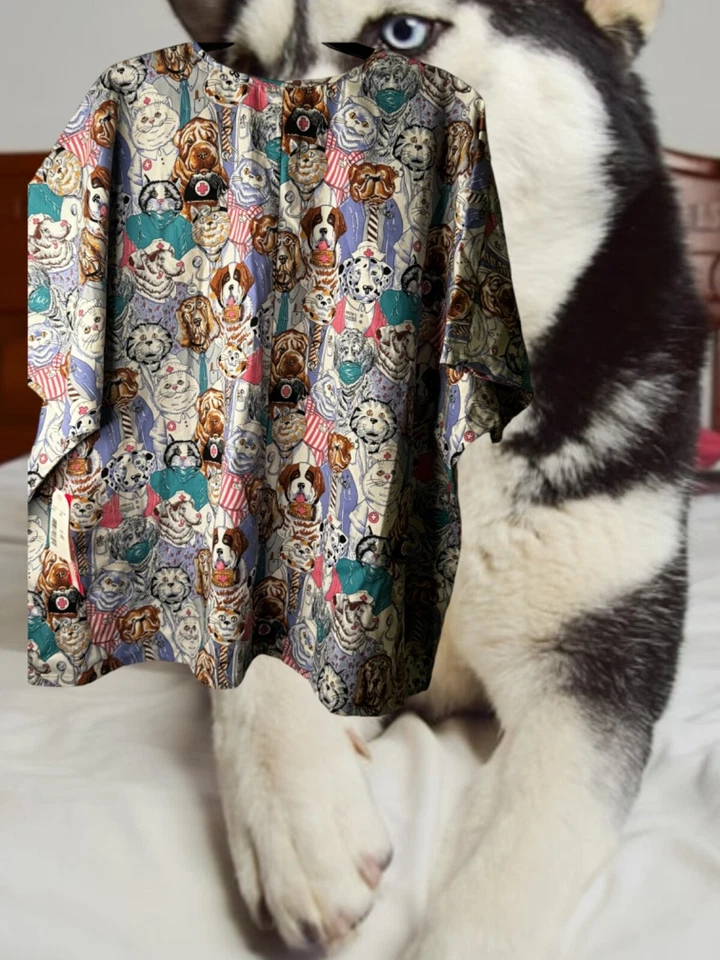 Cherokee V- Neck Uniform Short Sleeve Features Dogs Size 3XL NWT - Image 2 of 4