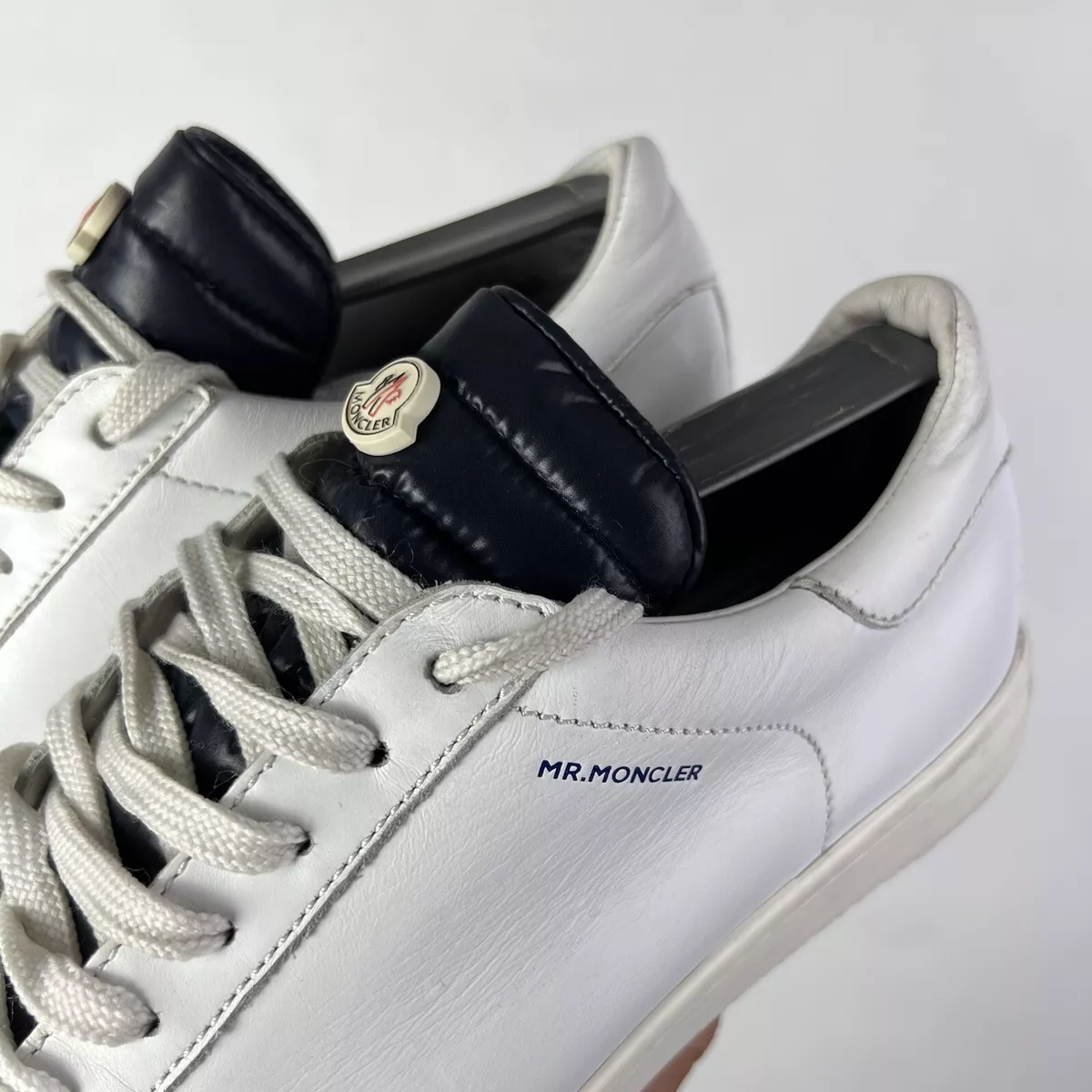 Men s Mr. Moncler Bicolor Low Top Leather Sneakers White Blue Size
