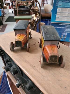 2 Voitures Anciennes Peugeot 201 Service Routier De Andreis – Tôle Lithographiée