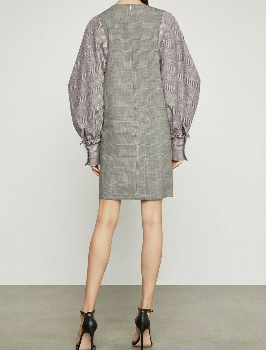 BCBG MAXAZRIA★Soft Satin Drape Houndstooth Print Dress BC6 $298 NWT BCBGMAXAZRIA SzM BALLON LONG SLEEVE SHIFT DRESS