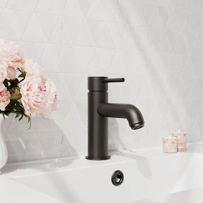 WELOVEBATHROOMS Arlo Basin Mono Mixer Tap & Push Button Waste Matte Black Single Lever Modern