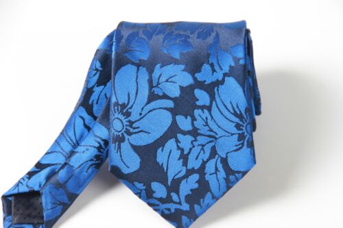 Cravatta uomo classica floreale blu nero jacquard seta cravatta fazzoletto set gemelli - Foto 5 di 7