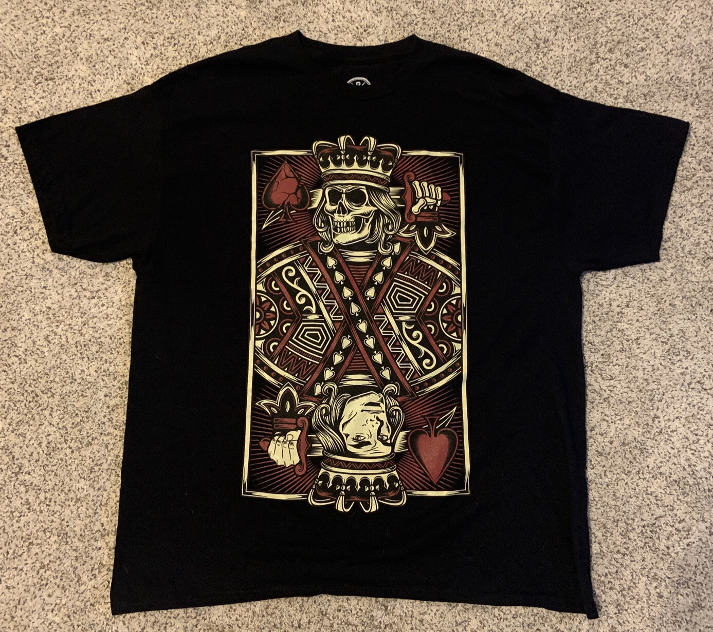 Skull King of Hearts Playing Card Black T-Shirt Men's Size XL UNISEX ODM