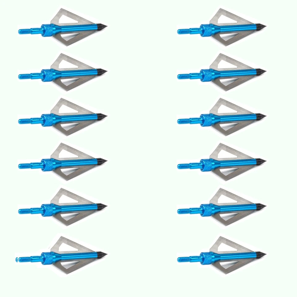 12Pcs Hunting Broadheads 3 Blade Compound Bow Crossbow Arrow Tips  - Image 2 of 4